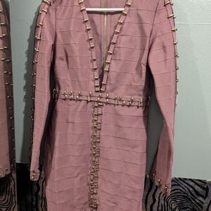 Fashion Nova Mauve Bandage Dress with Gold Accents